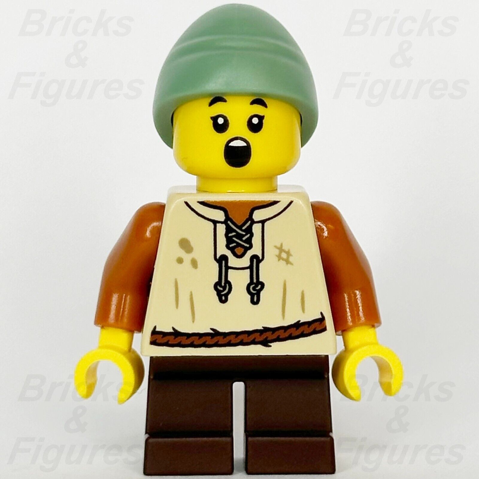 LEGO Castle Peasant Boy Minifigure Tan Vest, Dark Brown Short Legs 10332 cas584