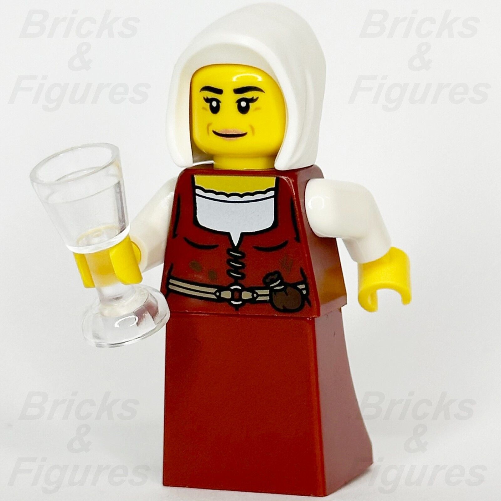 LEGO Castle Innkeeper Minifigure Female Dark Red Dress White Hood 10332 cas586 - Bricks & Figures