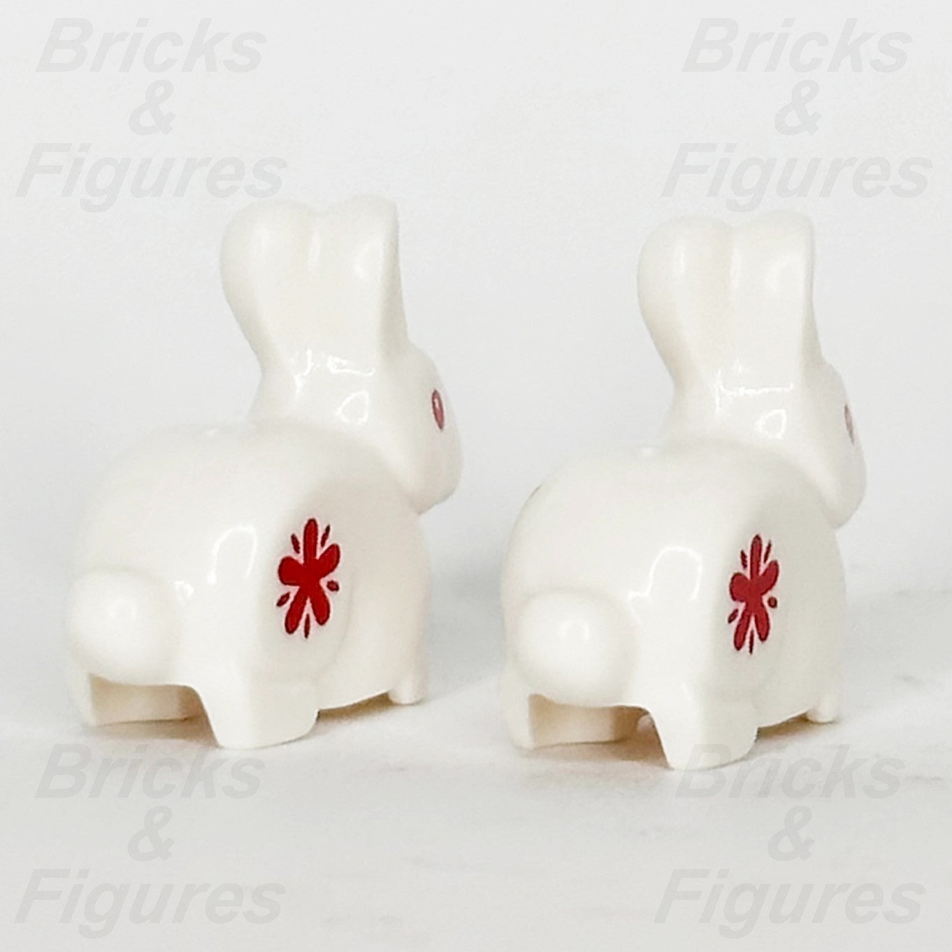 LEGO Bunny Rabbit Animal Minifigure Part White Red Eyes Nose Flower Pattern x 21