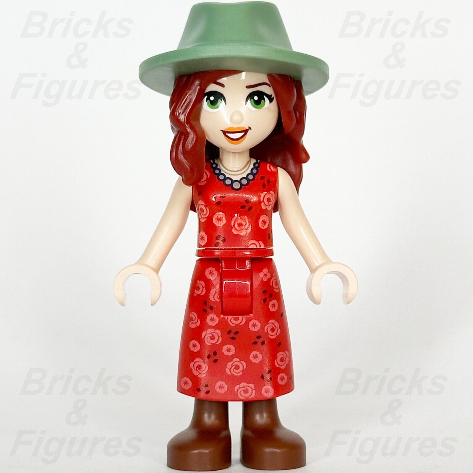 LEGO Friends Riley Minifigure Red Dress Sand Green Hat Brown Shoes 41732 frnd572 - Bricks & Figures