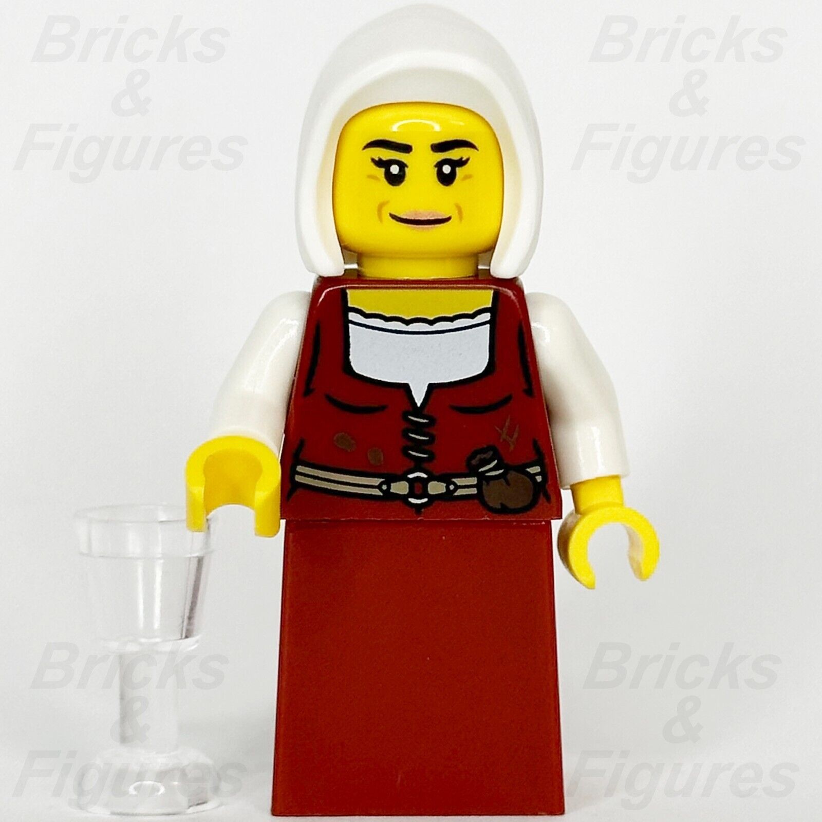 LEGO Castle Innkeeper Minifigure Female Dark Red Dress White Hood 10332 cas586 - Bricks & Figures