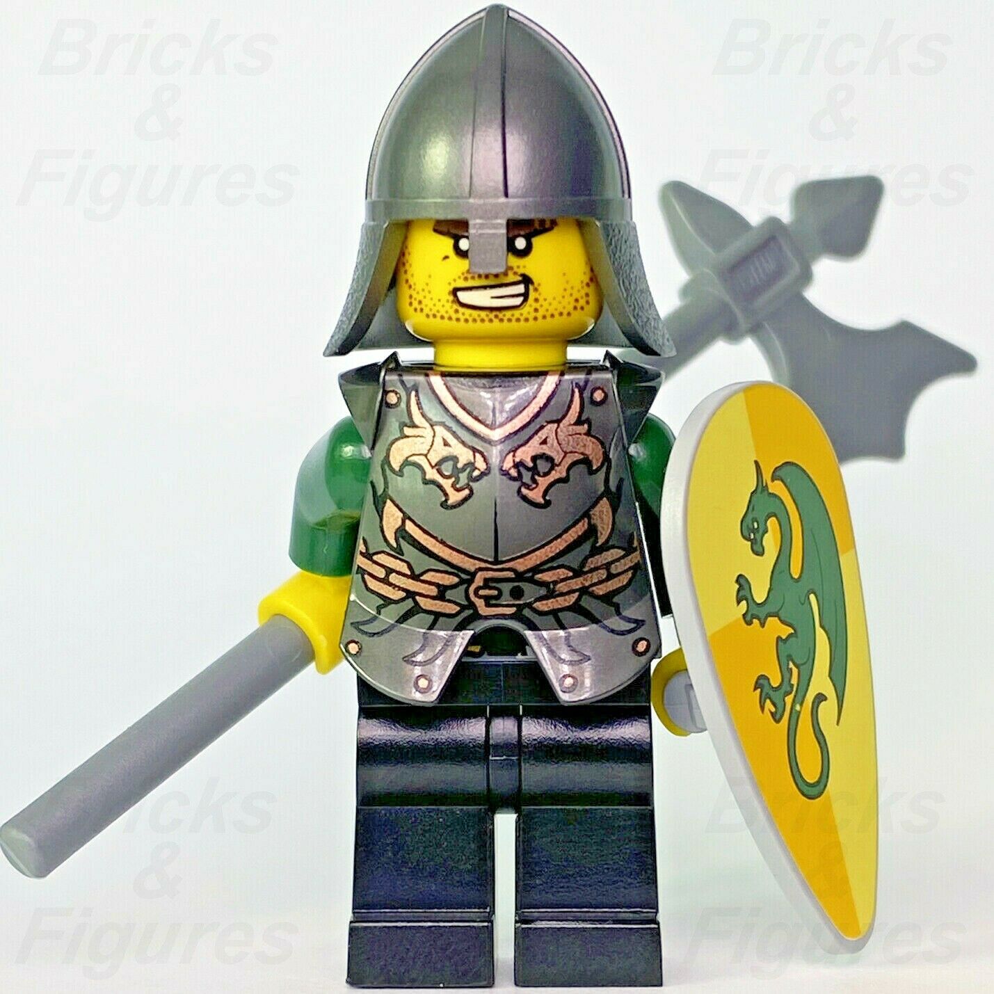 Castle LEGO Dragon Knight in Armour Halberd & Shield Kingdoms Minifigure 853373 - Bricks & Figures