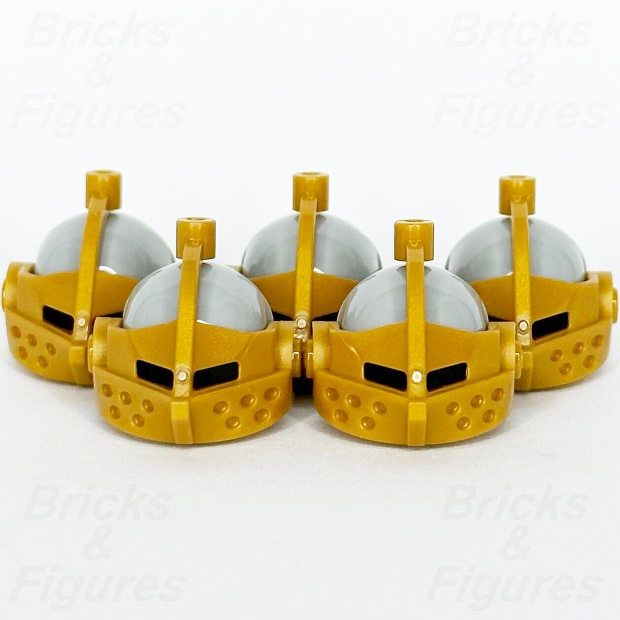 LEGO Castle Knight Bascinet Helmet Minifigure Part Gold Visor 2594 2446 x 5 - Bricks & Figures