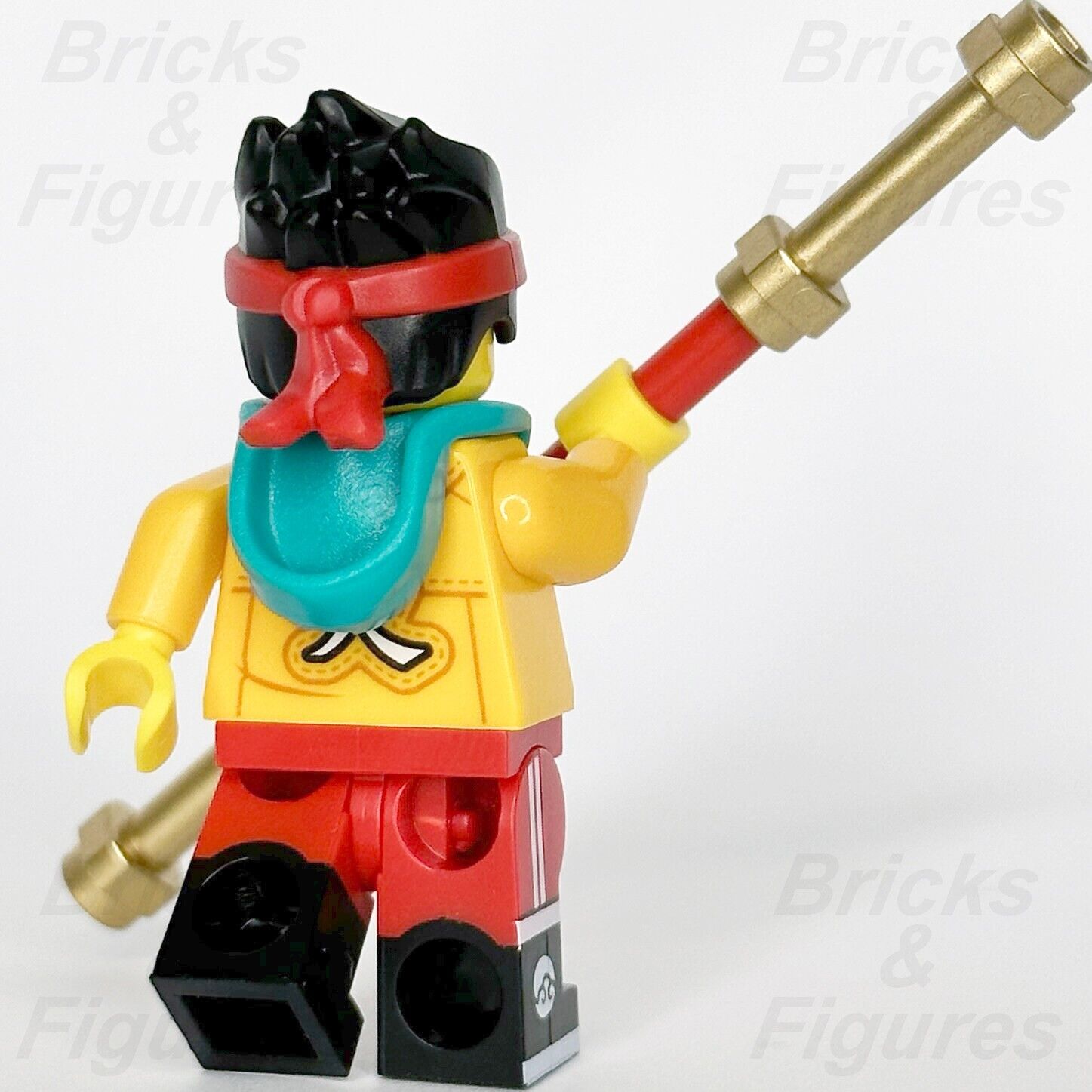 LEGO Monkie Kid Minifigure with Golden Staff Blue Hood Monkey Logo 80018 mk038 - Bricks & Figures